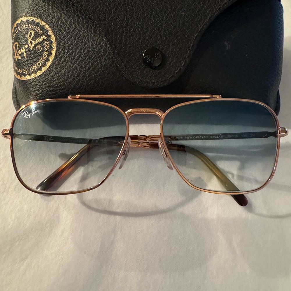 Ray-Ban Gold Frame Sunglasses with Blue Lenses